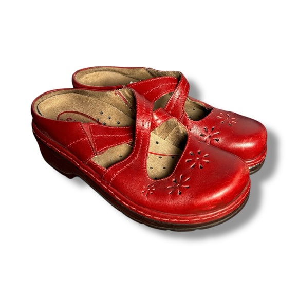 Klogs Shoes - Klogs Red Leather Upper Floral Cutout Slip On Mary Janes Size 8M - “Sander”